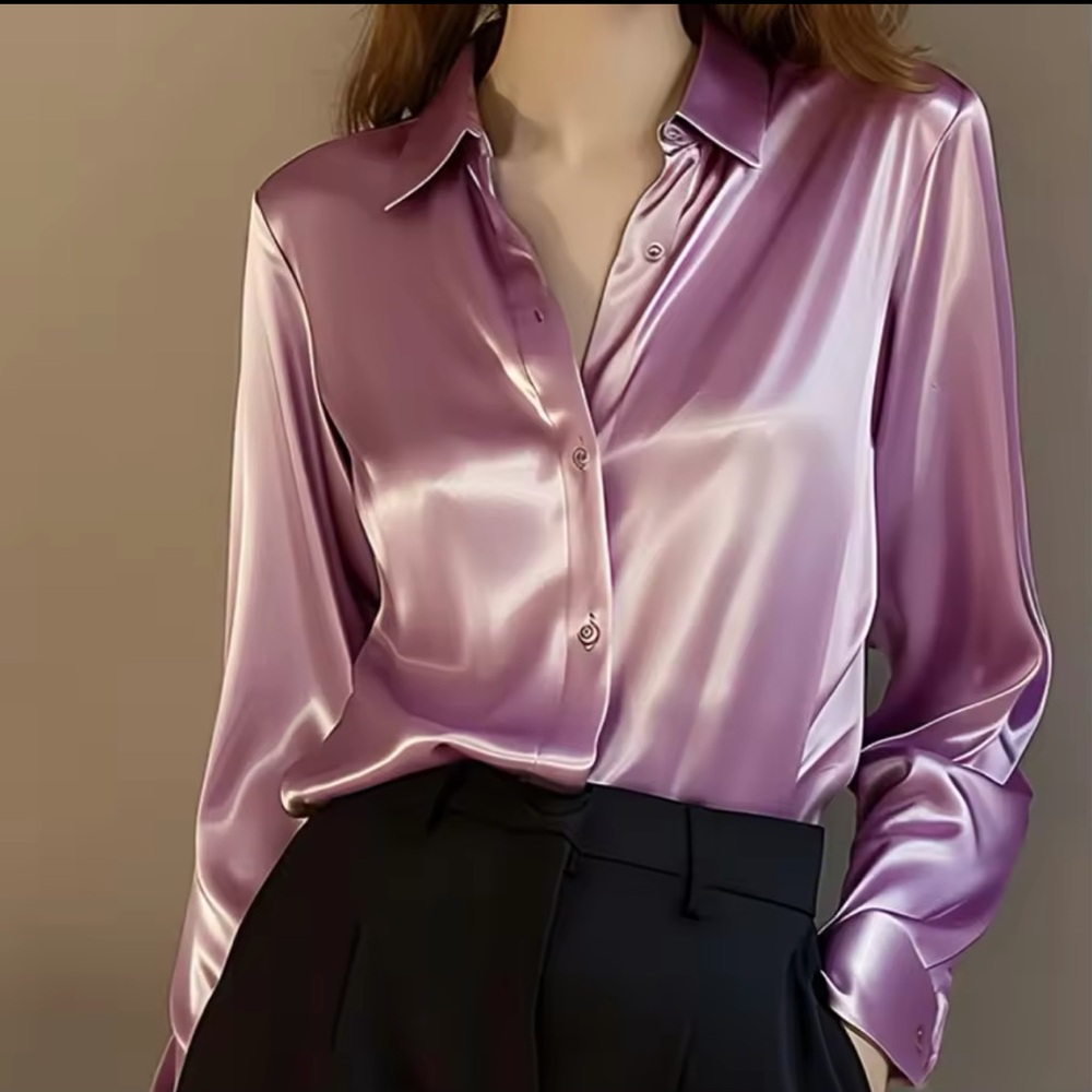 Satin Button-Down Blouse in Lavender